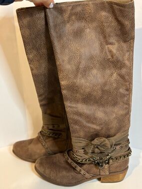 Not Rated Brown Over-the-Knee Buckle & Chain Boots